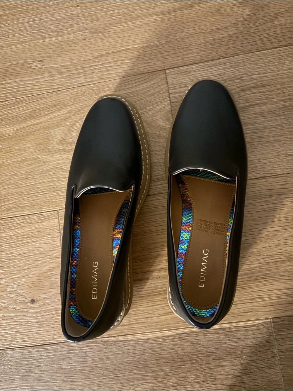 Black Slip-On Flats with Iridescent Lining